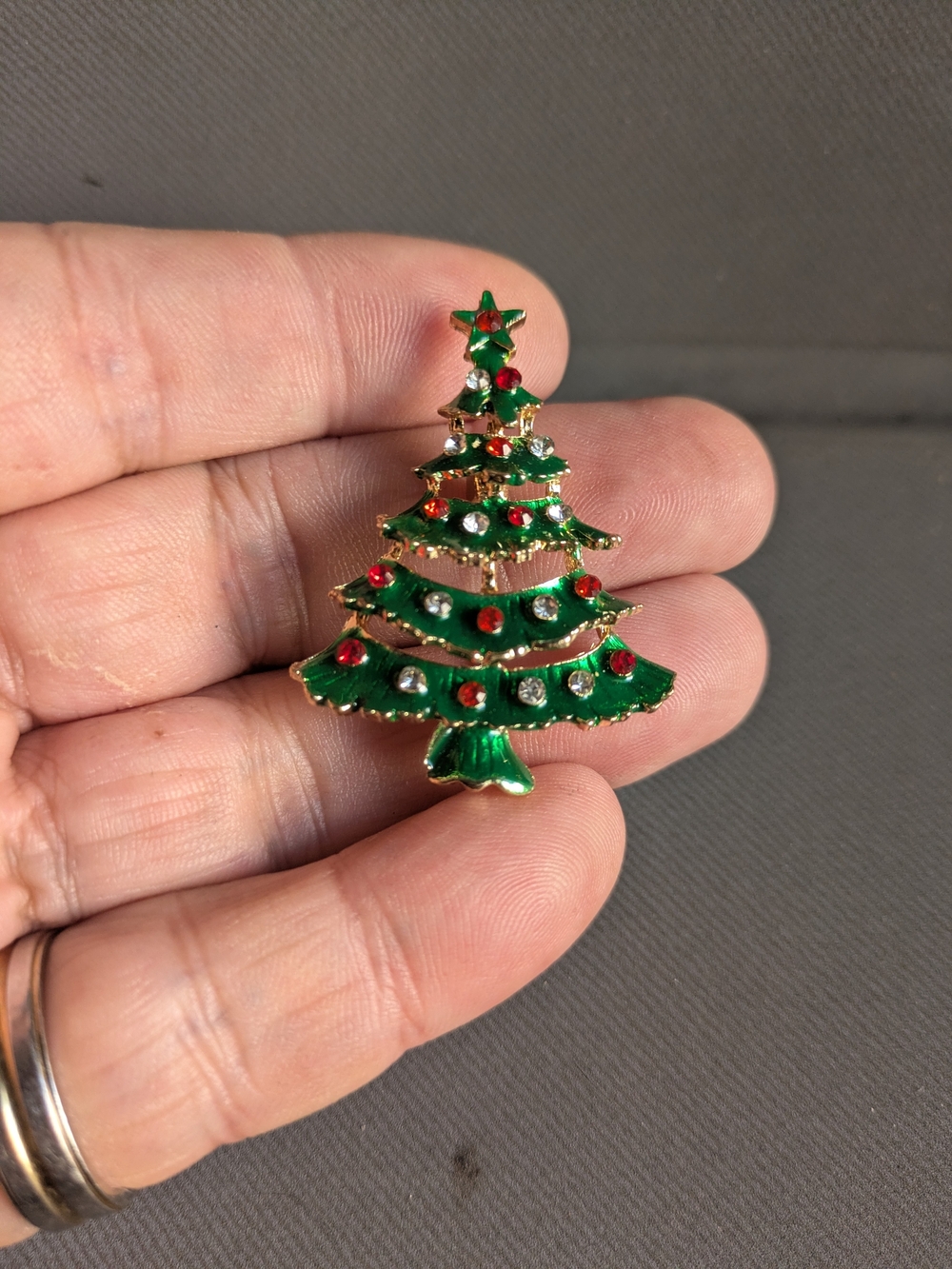 Festive Green Christmas Tree Brooch - Holiday Jewelry
